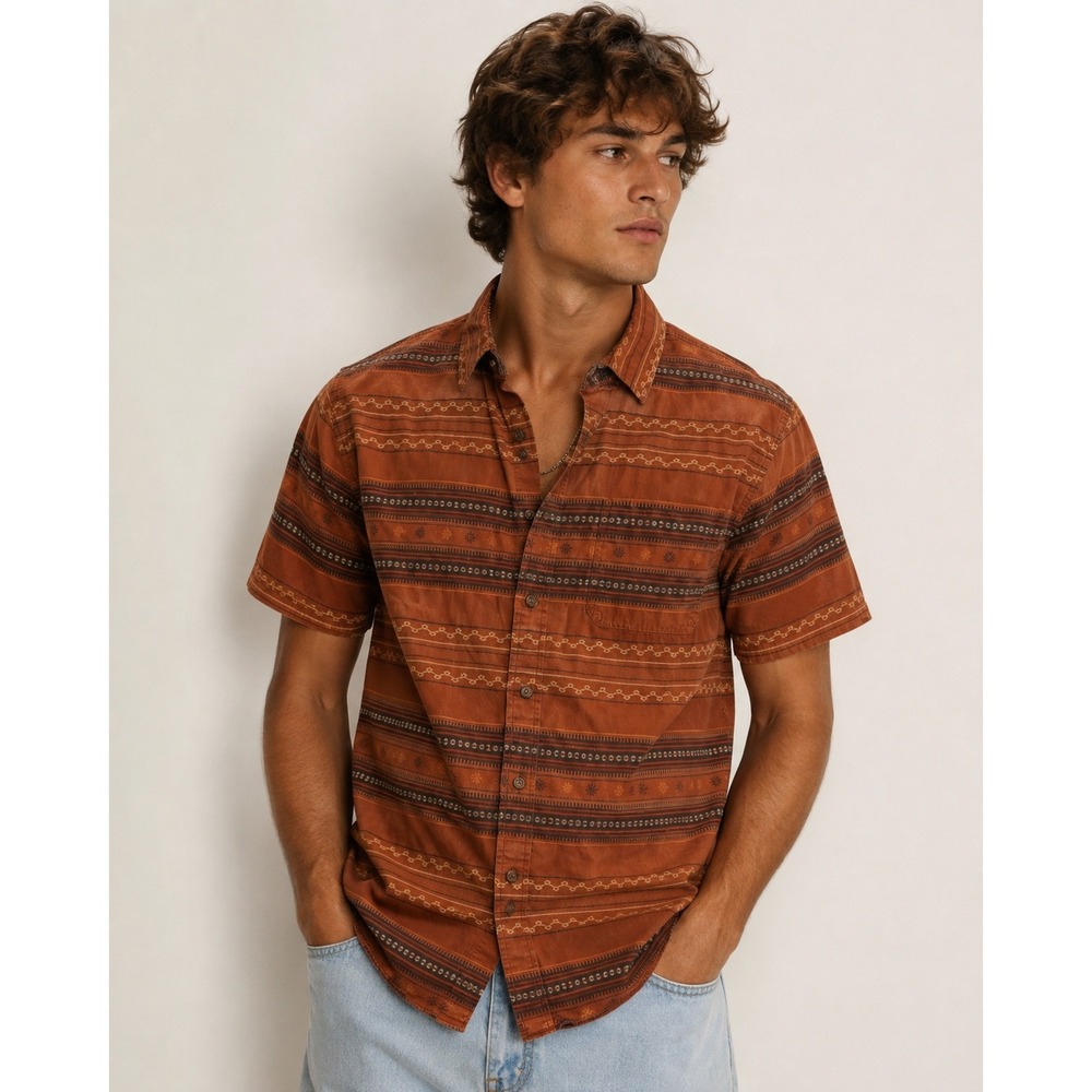 Pendleton Thomas Kay Mens Large Rust Orange Southwestern Short Sleeve Shirt
